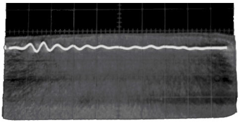 An oscilloscope trace of the signal coming from a shielded receiving sample 